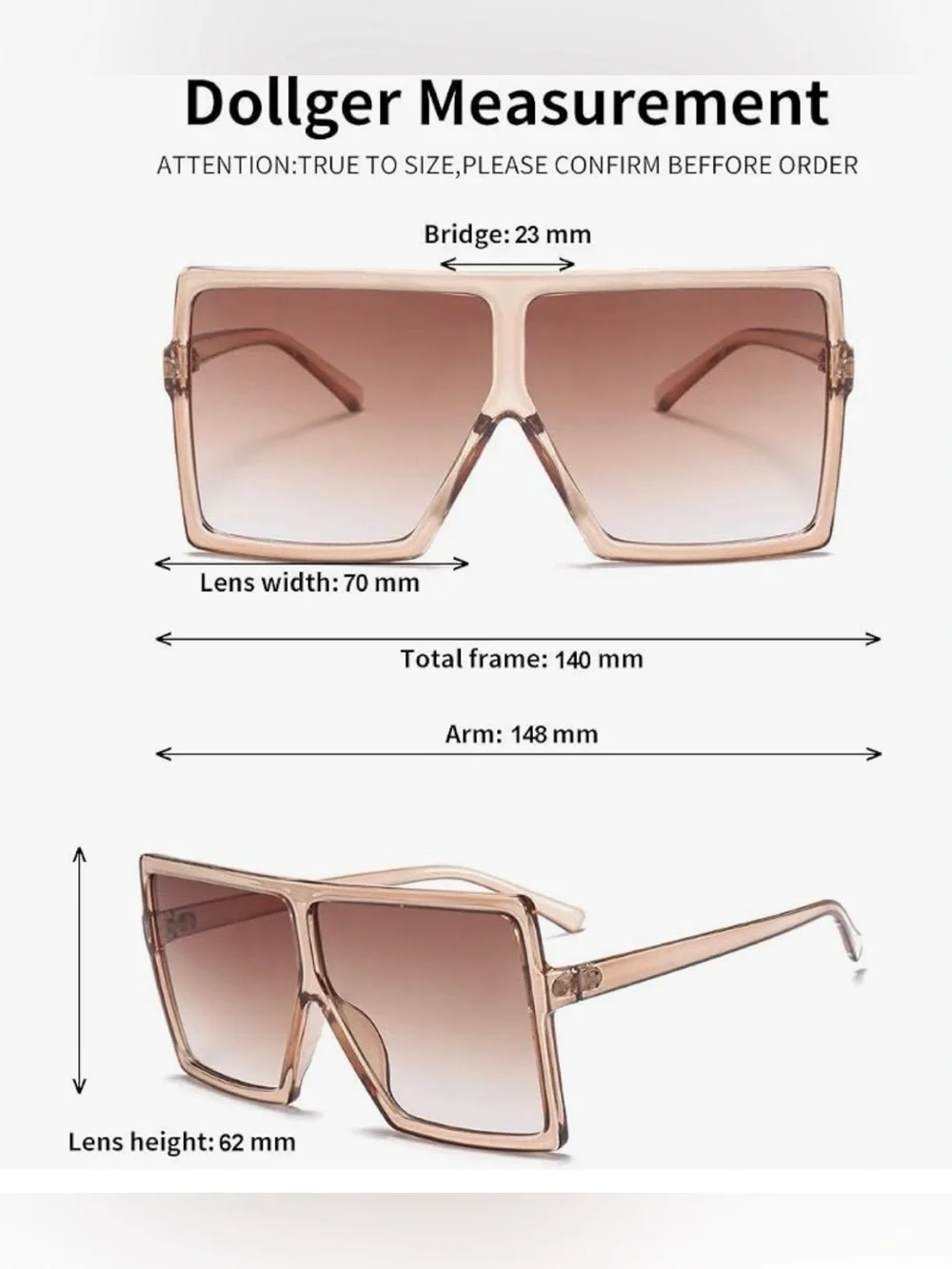 Dollger Oversized Square Shield Sunglasses Pink Gradient UV400 Unisex New